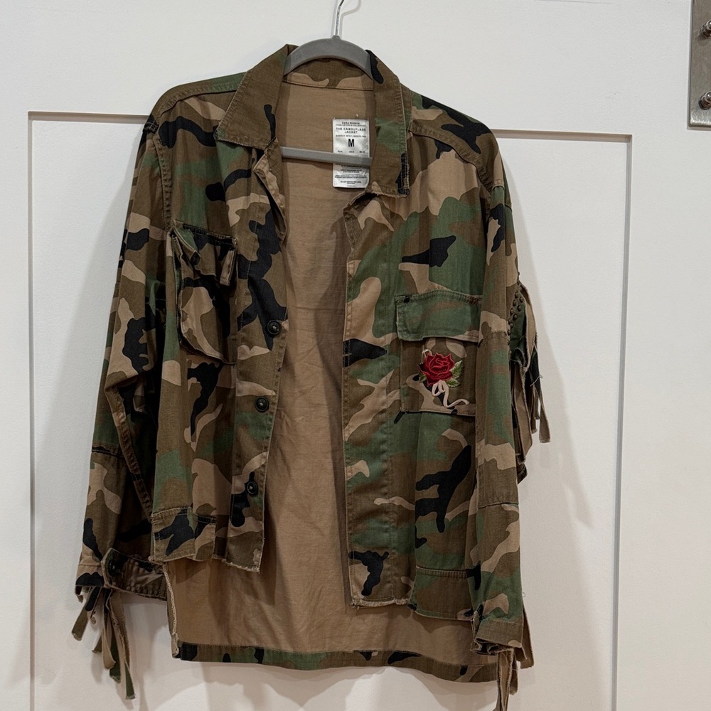 Zara Green and Brown Camouflage Varsity Jacket